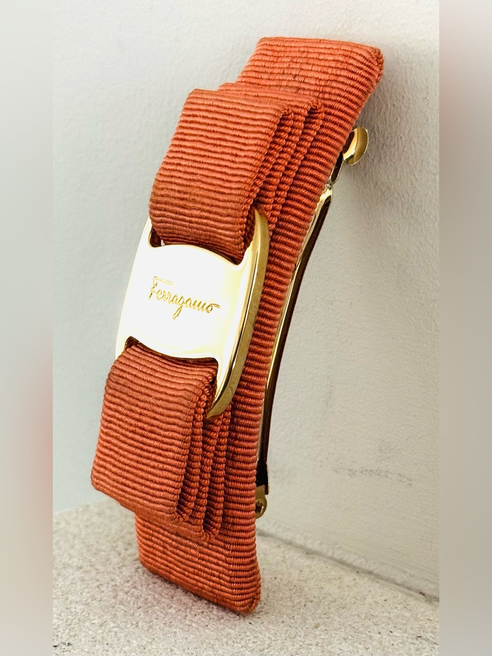 LOW START! — SSALVATORE FERRAGAMO Vara Bow Barrette Orange Ribbon Hair Clip - Picture 6 of 7